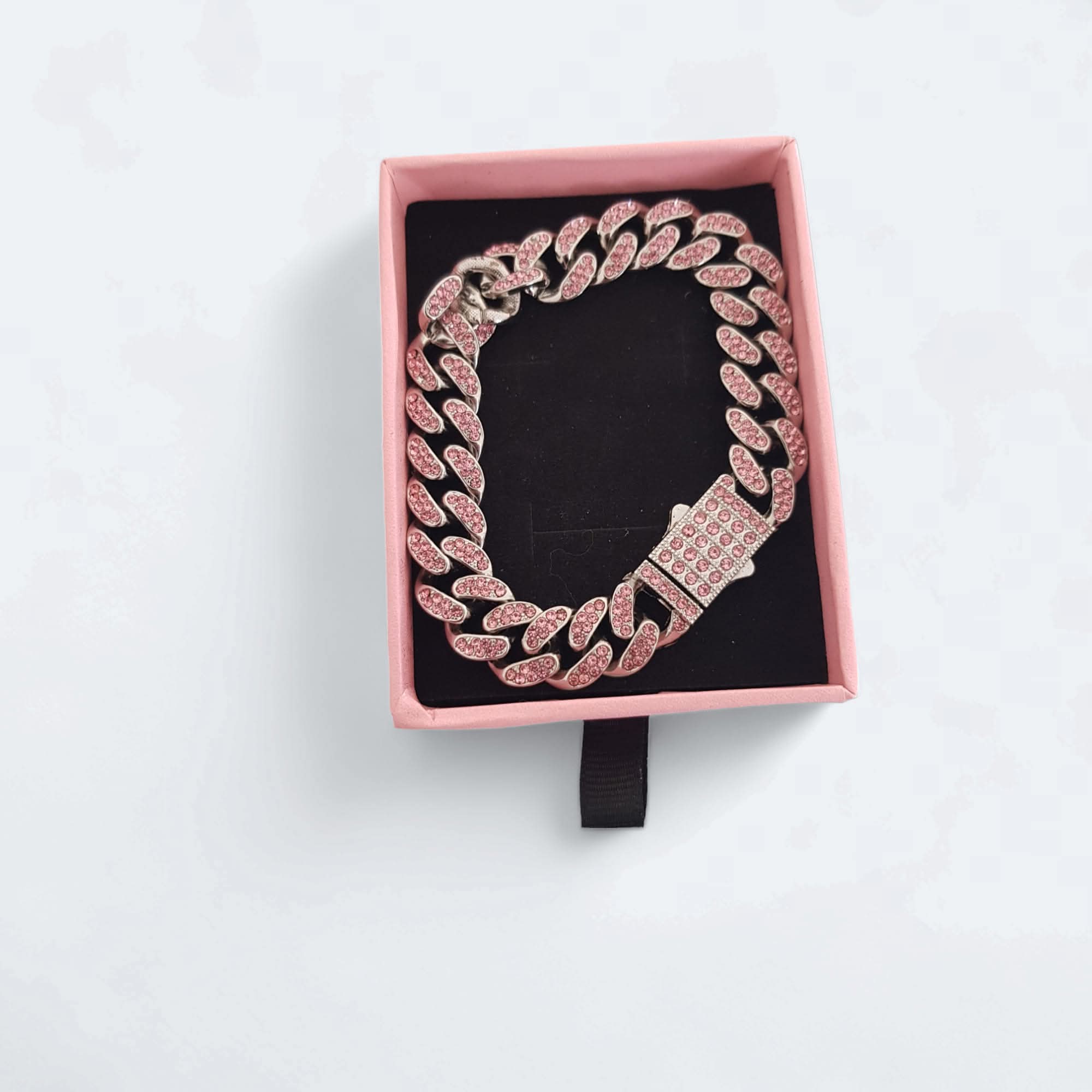 Rose Pink rhinestone Cuban link