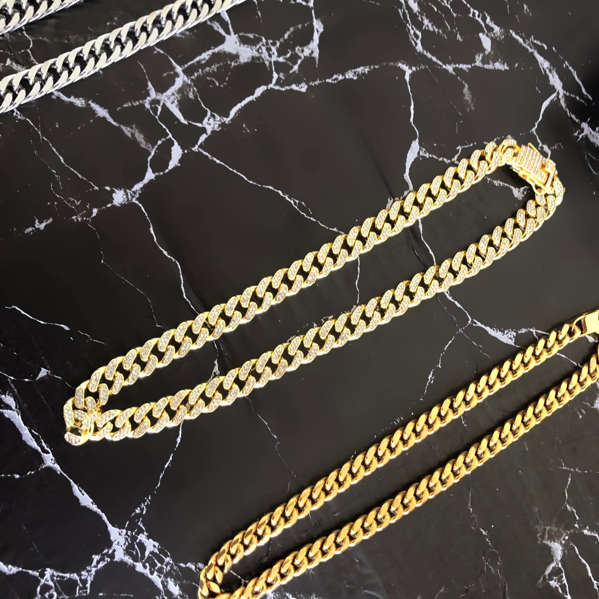 Gold Cuban link rhinestone chain